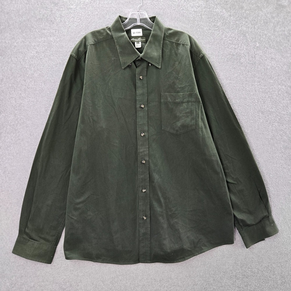 Eddie Bauer Men Button Up Shirt XL Green‎ Pockets Long Sleeve Collar